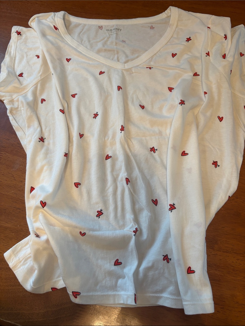 Old Navy White Tee with Small Red Heart Print
